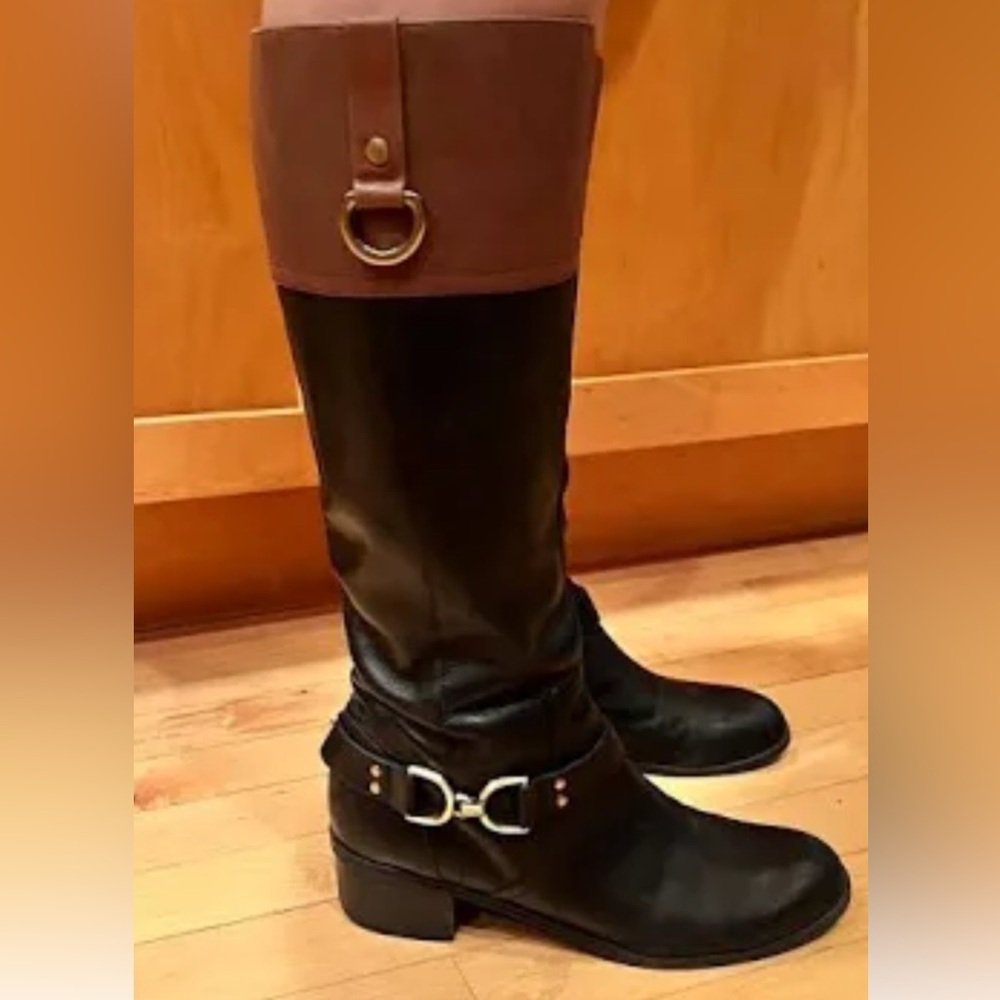 Bandolino Black and Cognac Leather Riding  Boots